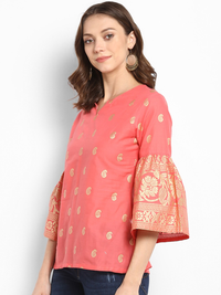 Thumbnail for Wahe-NOOR Women's Peach-Coloured Printed Top - Distacart