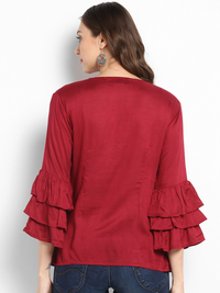 Thumbnail for Wahe-NOOR Women's Maroon Embellished A-Line Top - Distacart