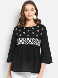 Thumbnail for Wahe-NOOR Women's Black Embellished A-Line Top - Distacart