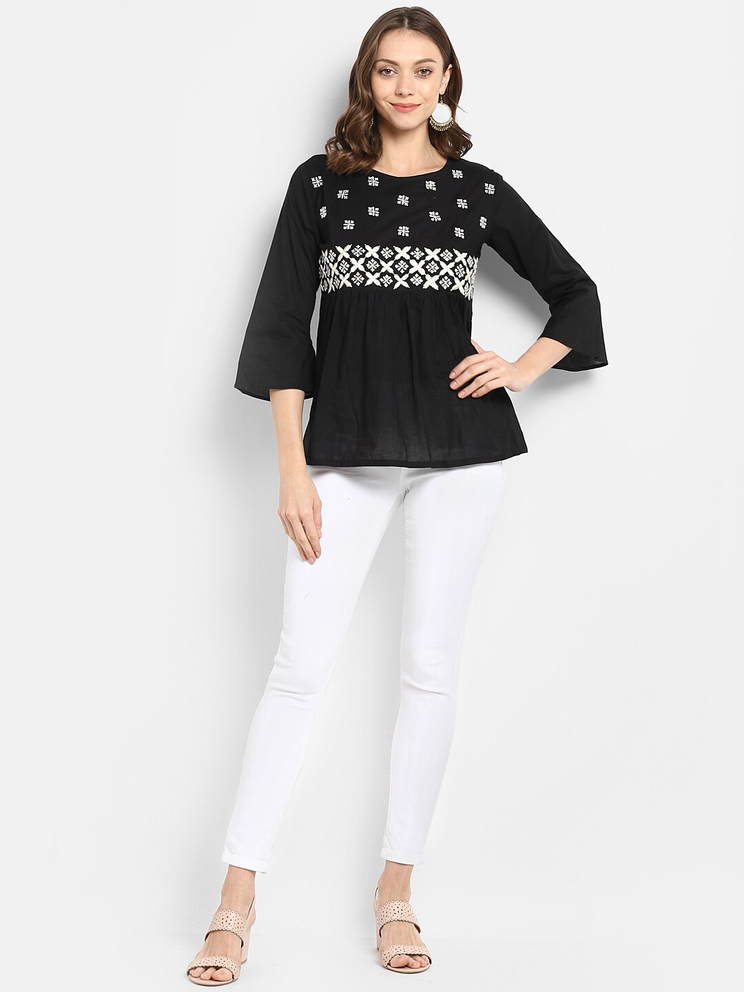 Wahe-NOOR Women's Black Embellished A-Line Top - Distacart