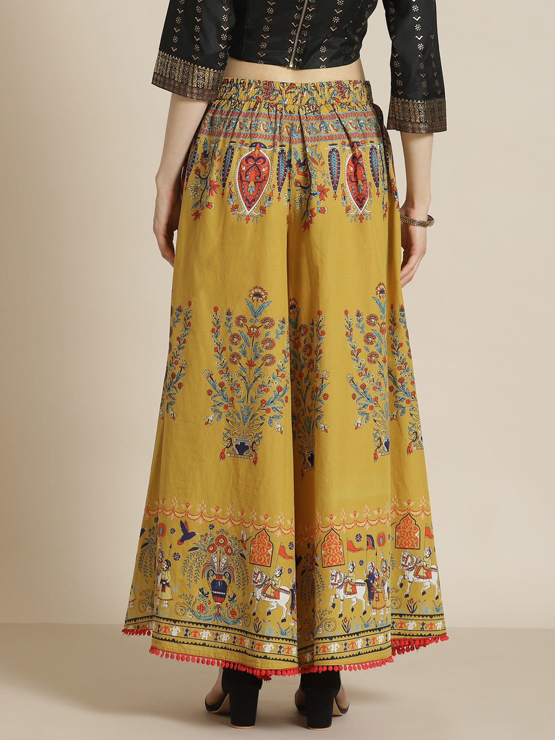 Juniper Women Mustard Cotton Printed Flared Palazzo - Distacart