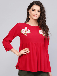 Thumbnail for Wahe-NOOR Women's Red Solid A-Line Top 1 - Distacart