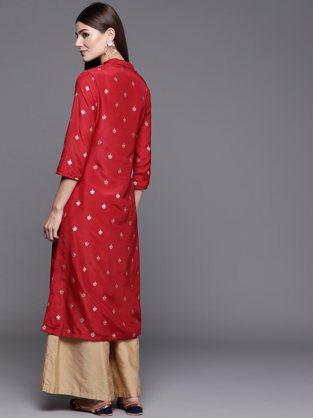 Biba Women Red & Golden Ethnic Motifs Print Straight Kurta - Distacart