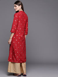 Thumbnail for Biba Women Red & Golden Ethnic Motifs Print Straight Kurta - Distacart