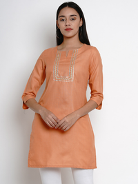 Thumbnail for Wahe-NOOR Women's Orange Tunic With Gota Detailing - Distacart