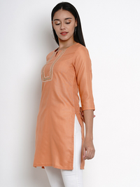 Thumbnail for Wahe-NOOR Women's Orange Tunic With Gota Detailing - Distacart