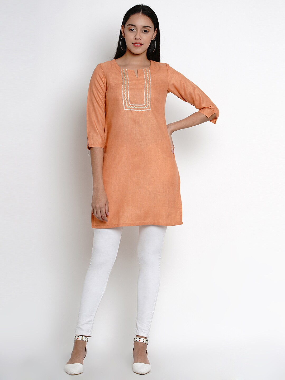 Wahe-NOOR Women's Orange Tunic With Gota Detailing - Distacart