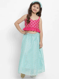 Thumbnail for NOZ2TOZ Fuchsia Pink & Turquoise Blue Lehenga & Blouse Set For Girls - Distacart