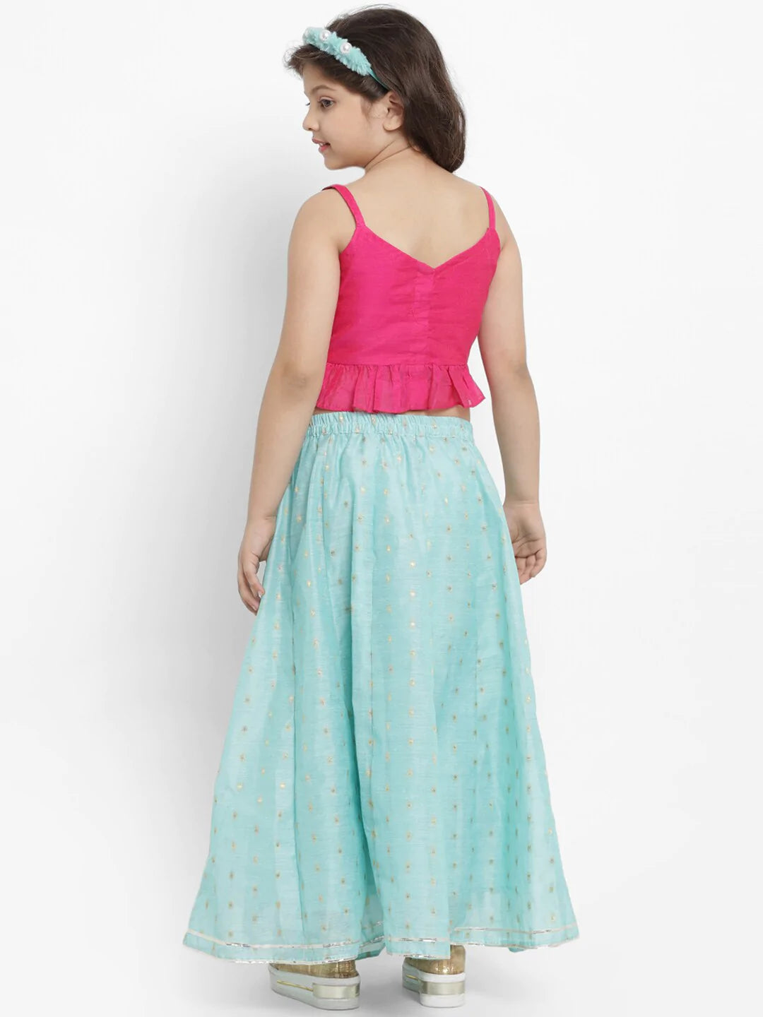 NOZ2TOZ Fuchsia Pink & Turquoise Blue Lehenga & Blouse Set For Girls - Distacart