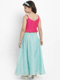 Thumbnail for NOZ2TOZ Fuchsia Pink & Turquoise Blue Lehenga & Blouse Set For Girls - Distacart
