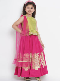 Thumbnail for NOZ2TOZ Fuchsia & Green Solid Lehenga & Blouse Set with Dupatta For Girls - Distacart