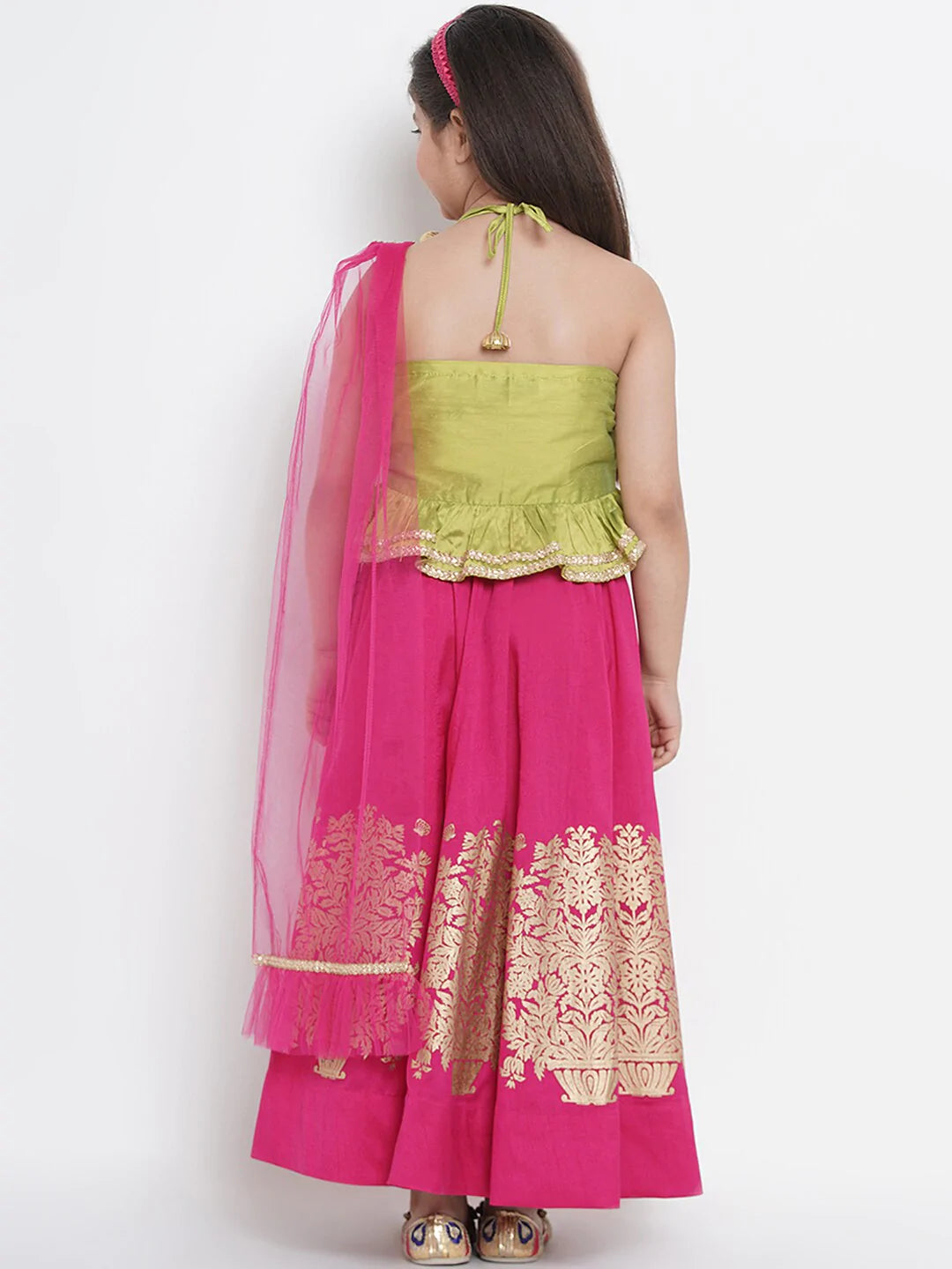 NOZ2TOZ Fuchsia & Green Solid Lehenga & Blouse Set with Dupatta For Girls - Distacart