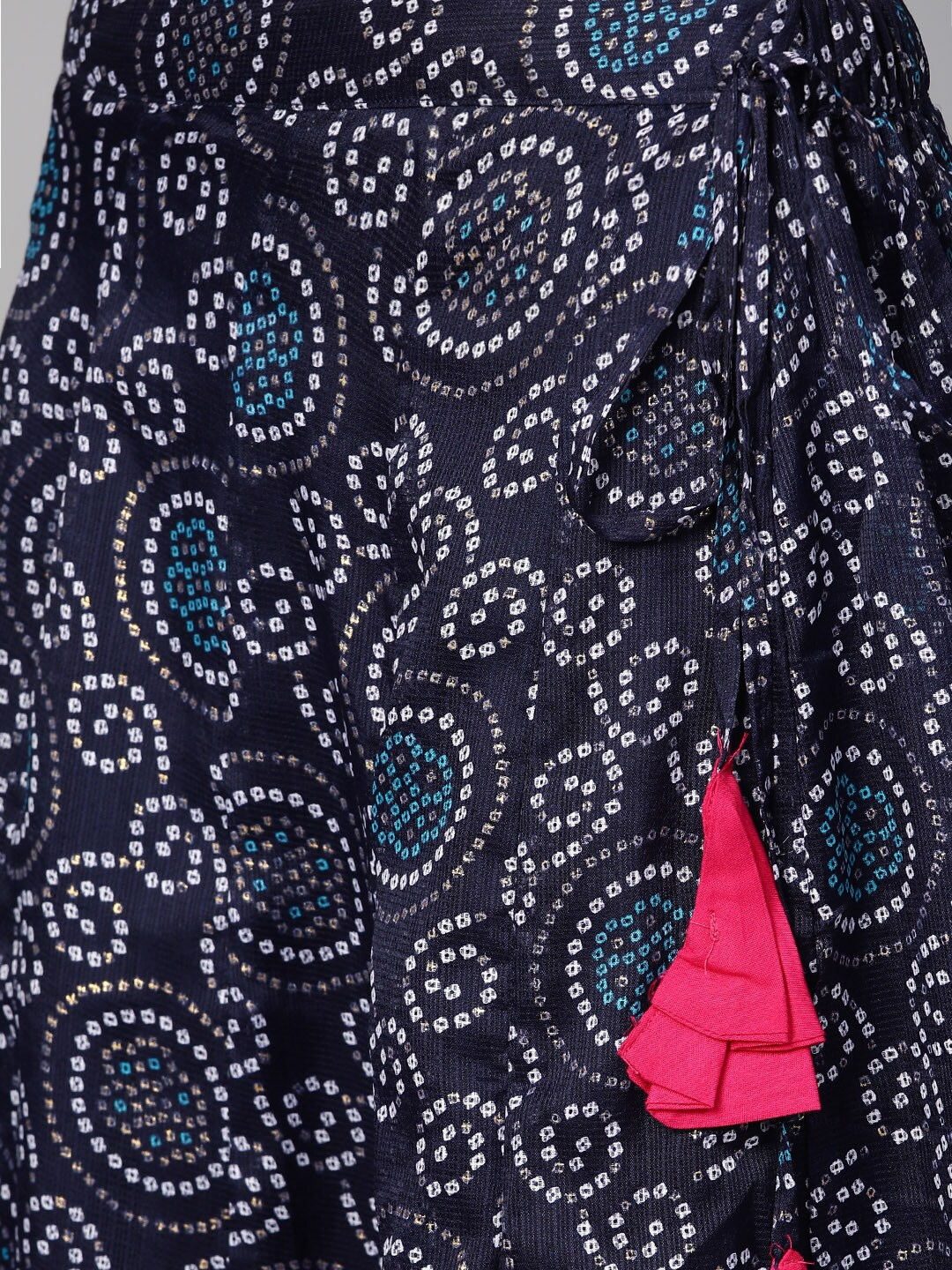 Wahe-NOOR Women's Navy Blue & Pink Bandhani Print Ready To Wear Lehenga With Blouse & Dupatta - Distacart