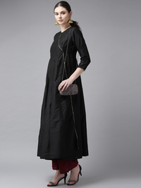 Thumbnail for Wahe-NOOR Women's Black Solid Angrakha Anarkali Kurta - Distacart