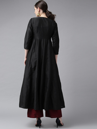 Thumbnail for Wahe-NOOR Women's Black Solid Angrakha Anarkali Kurta - Distacart