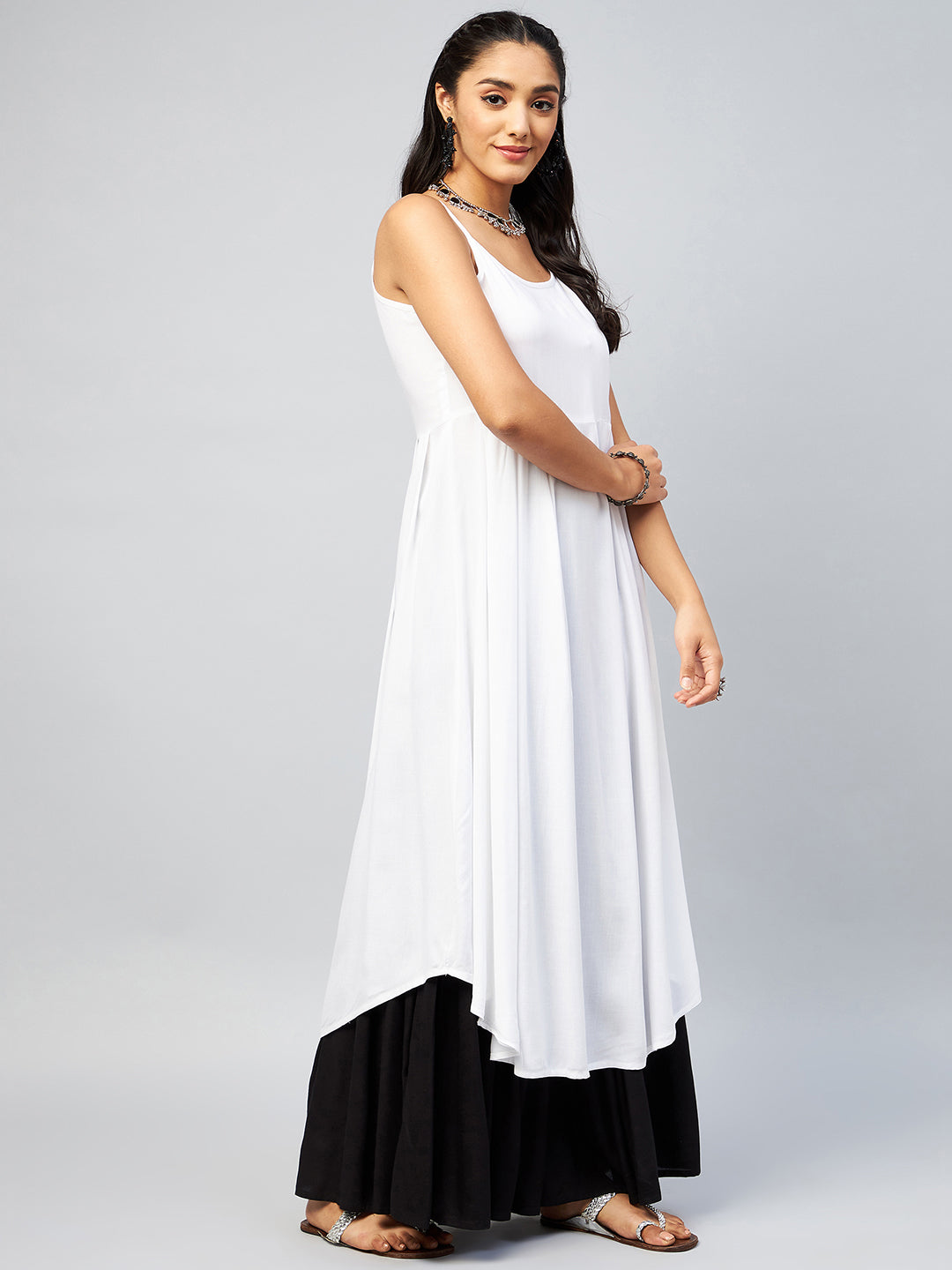 InWeave Women's Solid White Strappy Kurta - Distacart