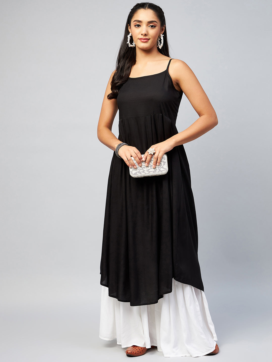 InWeave Women's Solid Black Strappy Kurta - Distacart