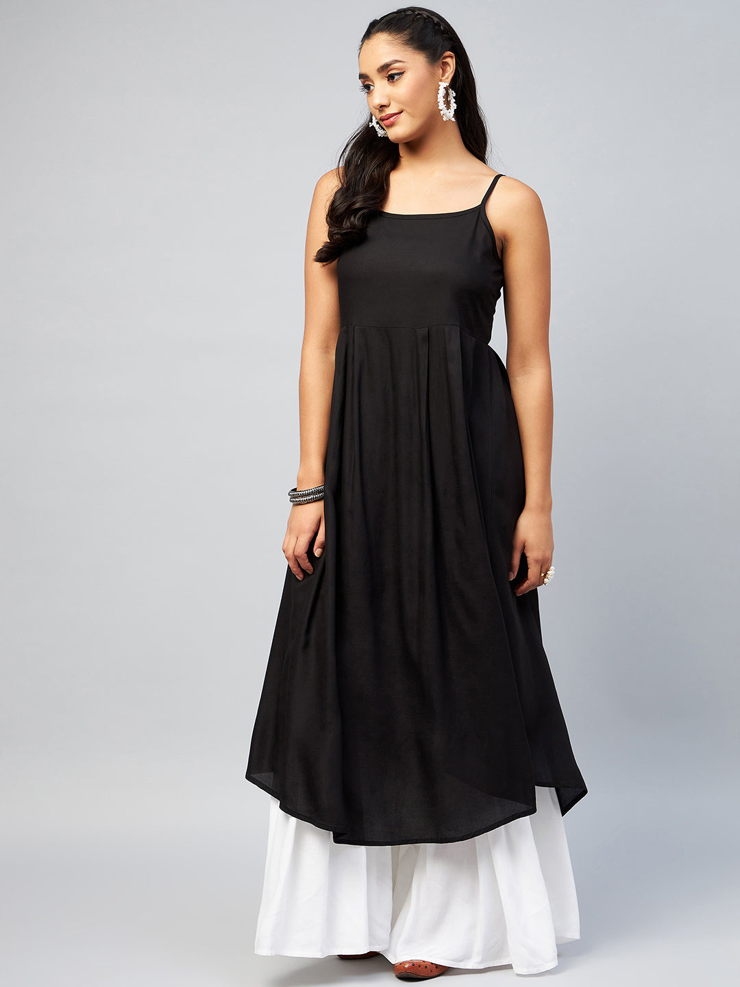 InWeave Women's Solid Black Strappy Kurta - Distacart
