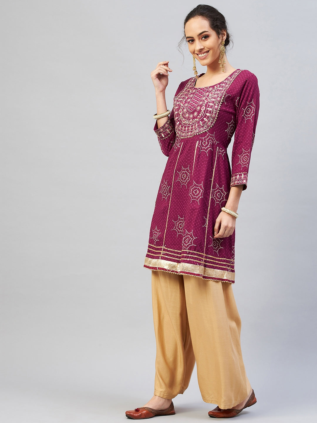 InWeave Women's Wine Gota Mirror Kurta - Distacart