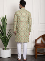 Thumbnail for Sojanya Men Green Printed Cotton Linen Kurta with Churidar - Distacart