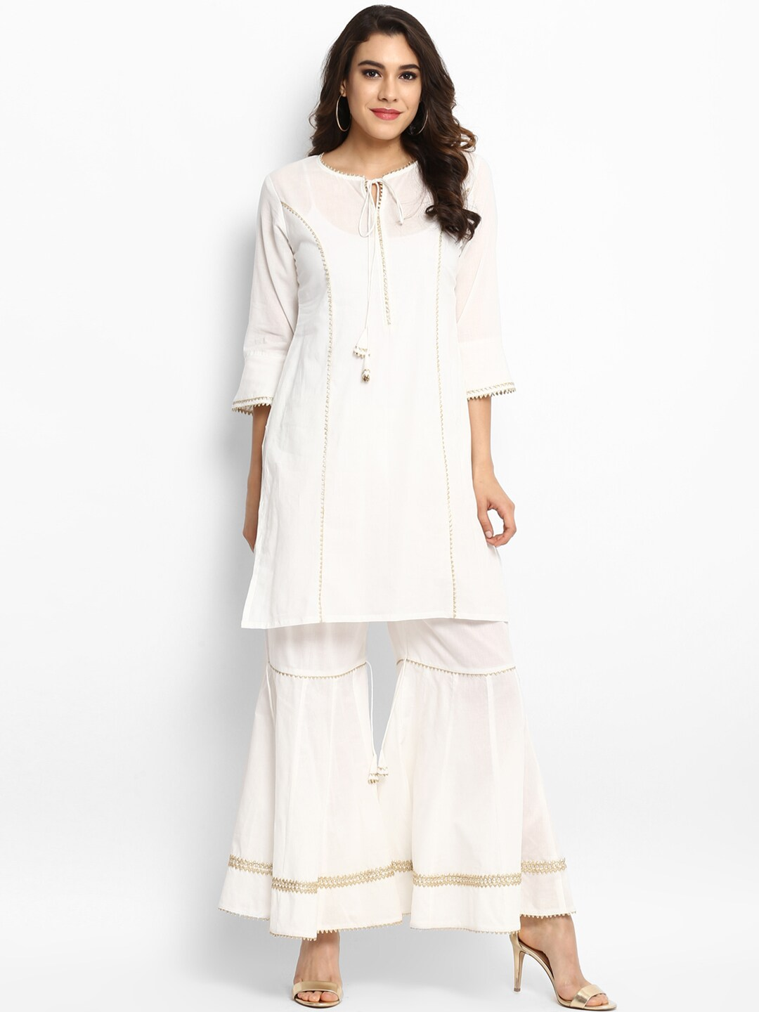 Wahe-NOOR Women's White Solid Kurta With Palazzos - Distacart