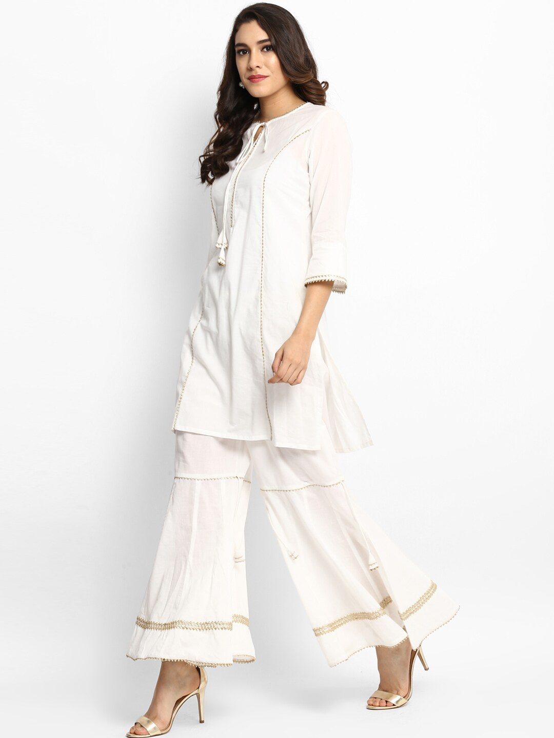 Wahe-NOOR Women's White Solid Kurta With Palazzos - Distacart
