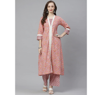 Thumbnail for Wahe-NOOR Women's Pink & White Printed Kurta With Palazzos 5 - Distacart