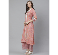 Thumbnail for Wahe-NOOR Women's Pink & White Printed Kurta With Palazzos 5 - Distacart
