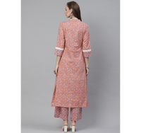 Thumbnail for Wahe-NOOR Women's Pink & White Printed Kurta With Palazzos 5 - Distacart