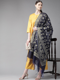 Thumbnail for Wahe-NOOR Women's Mustard Yellow Solid Kurta With Palazzos & Dupatta2 - Distacart