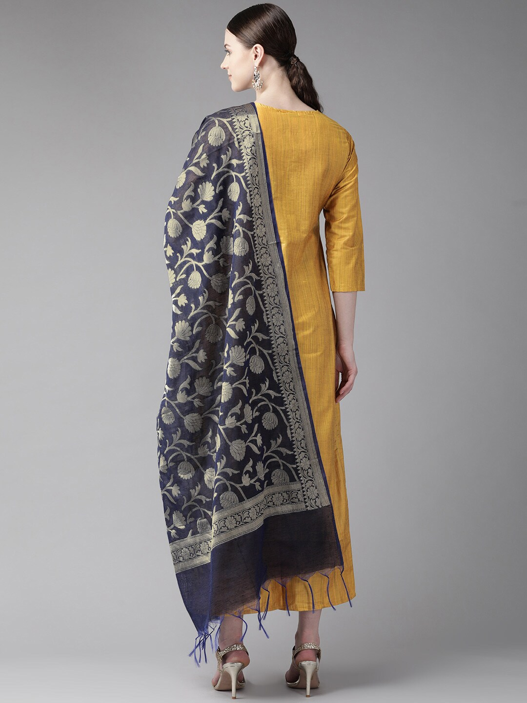 Wahe-NOOR Women's Mustard Yellow Solid Kurta With Palazzos & Dupatta2 - Distacart