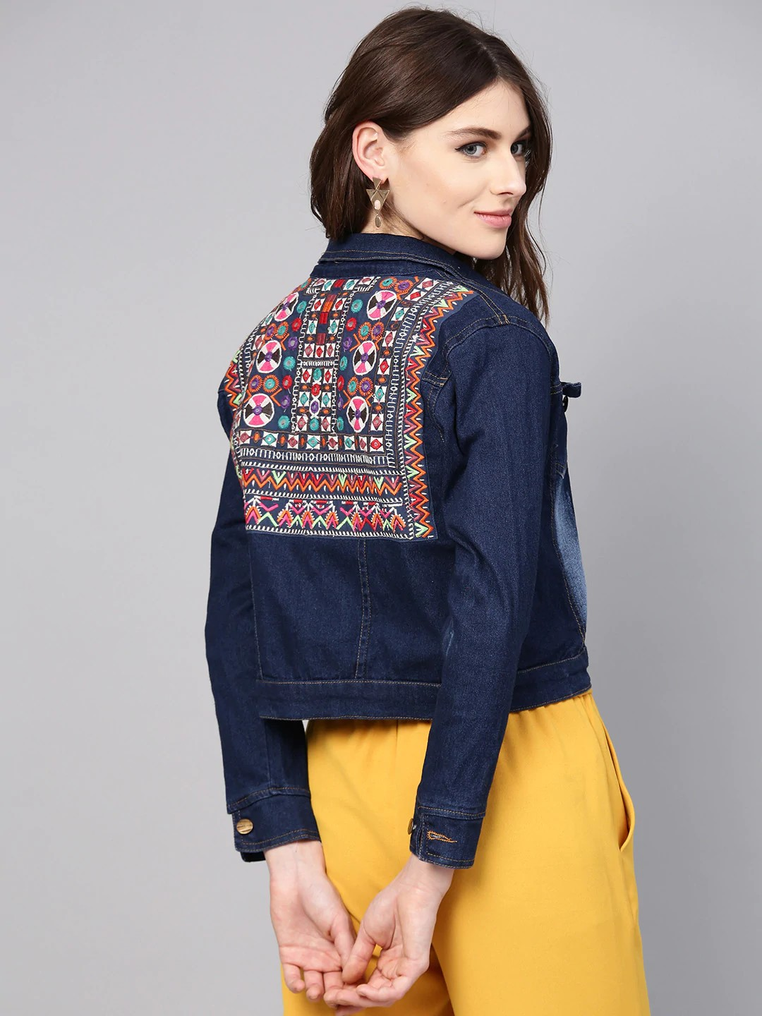 Wahe-NOOR Women's Navy Blue Washed Denim Jacket 2 - Distacart