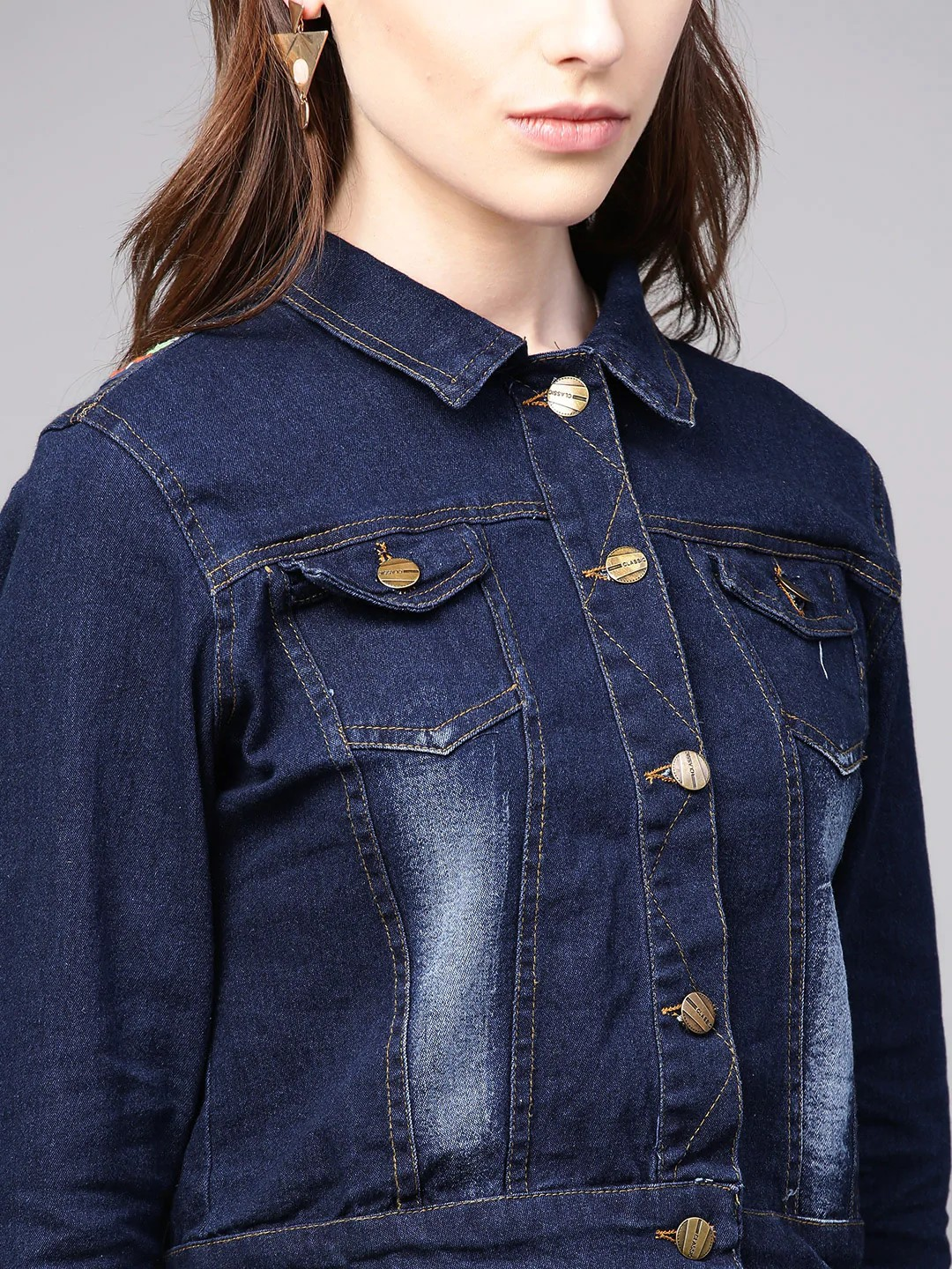 Wahe-NOOR Women's Navy Blue Washed Denim Jacket 2 - Distacart