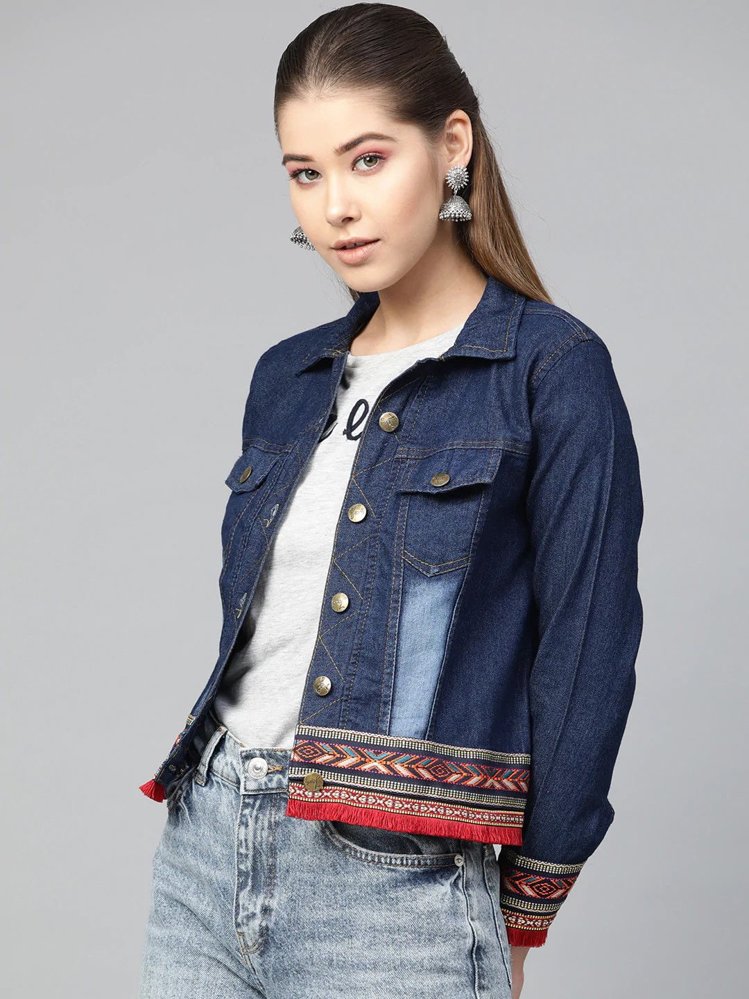 Wahe-NOOR Women's Navy Blue Washed Denim Jacket - Distacart