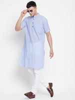 Thumbnail for Even Apparels Blue Pure Cotton Men's H/S Kurta With Band Collar - Distacart