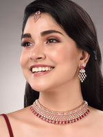Thumbnail for Saraf RS Jewellery Rose Gold-Plated & Red AD & CZ-Studded Contemporary Jewellery Set - Distacart