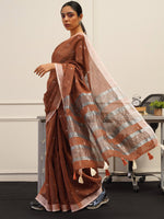 Thumbnail for Tikhi Imli Rust Abstract Woven Design Zari Saree - Distacart