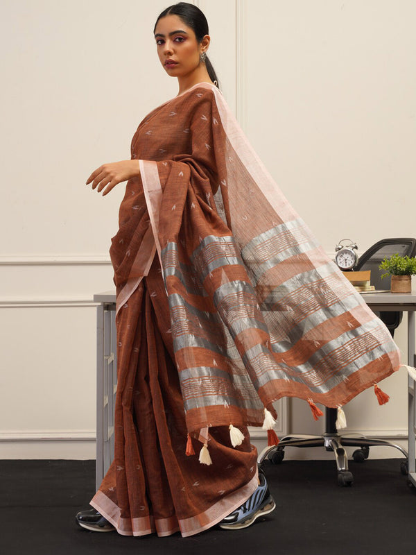 Tikhi Imli Rust Abstract Woven Design Zari Saree - Distacart