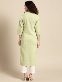 Thumbnail for Sangria Women Green Floral Yoke Design Thread Work Pastels Kurta - Distacart