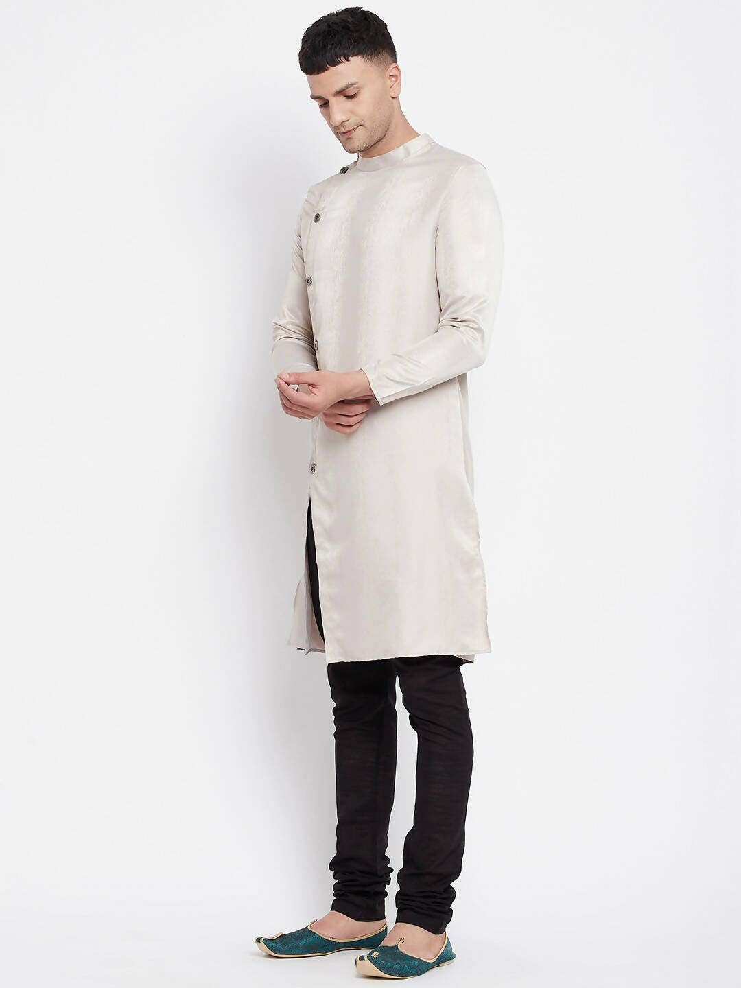 Even Apparels Beige Rayon Men's Sherwani Kurta With Asymetrical Cut - Distacart