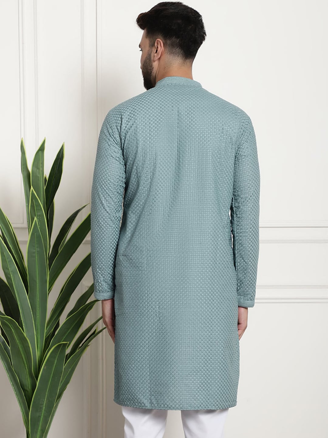 Sojanya Woven Design Mandarin Collar Straight Cotton Kurta - Distacart