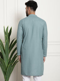 Thumbnail for Sojanya Woven Design Mandarin Collar Straight Cotton Kurta - Distacart