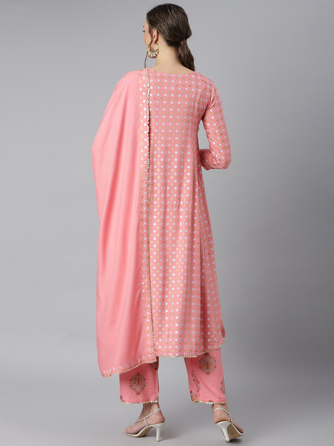 Khushal K Women Pink Printed Panelled Gotta Patti Kurti with Trousers - Distacart