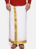 Thumbnail for Sethukrishna Men White Solid Double Layer Readymade Dhoti - Distacart