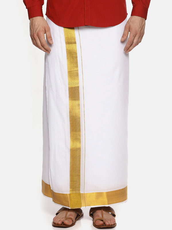 Sethukrishna Men White Solid Double Layer Readymade Dhoti - Distacart