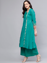 Thumbnail for Wahe-NOOR Women's Green Solid Kurta With Palazzos - Distacart