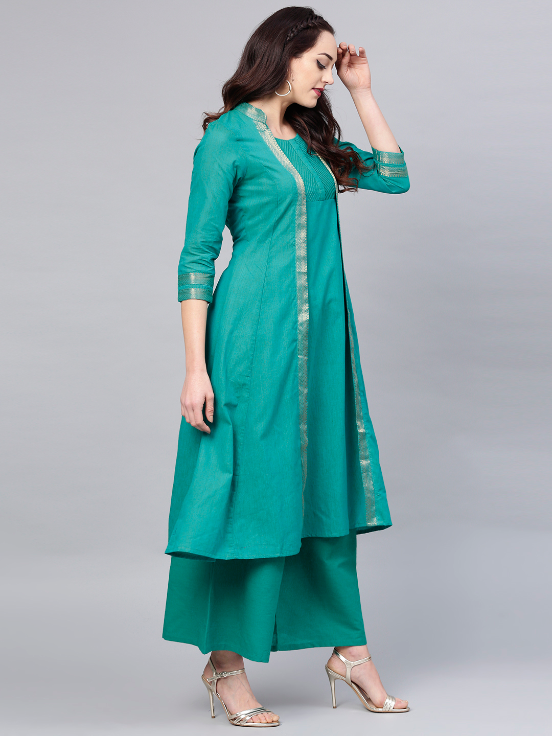 Wahe-NOOR Women's Green Solid Kurta With Palazzos - Distacart