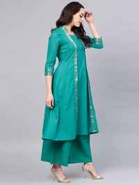 Thumbnail for Wahe-NOOR Women's Green Solid Kurta With Palazzos - Distacart