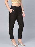 Thumbnail for Juniper Women Black Cotton Flex Solid Slim Fit Pant/Slim Pant - Distacart