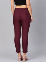 Thumbnail for Juniper Women Burgundy Cotton Flex Solid Slim Fit Pant/Slim Pant - Distacart